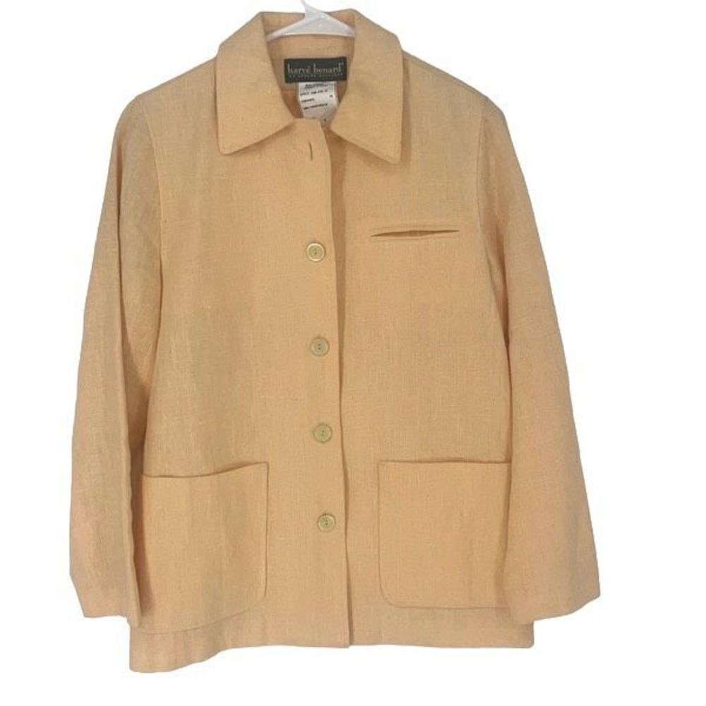 Harve Benard By Benard Holtzman Womens Button Blazer Jacket Linen Yellow/Peach S